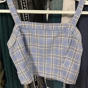 Plaid Blue and White Crop Top